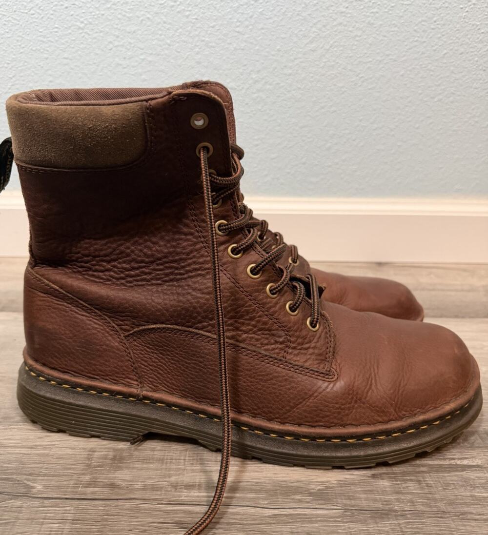 Dr Martens Mens 13 Brown Leather Lace Up Combat Work Boots SoftWair AW004